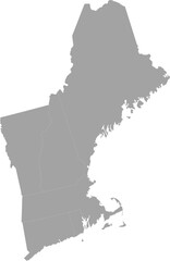 Poster - Gray Map of US federal state of New England region of United States of America