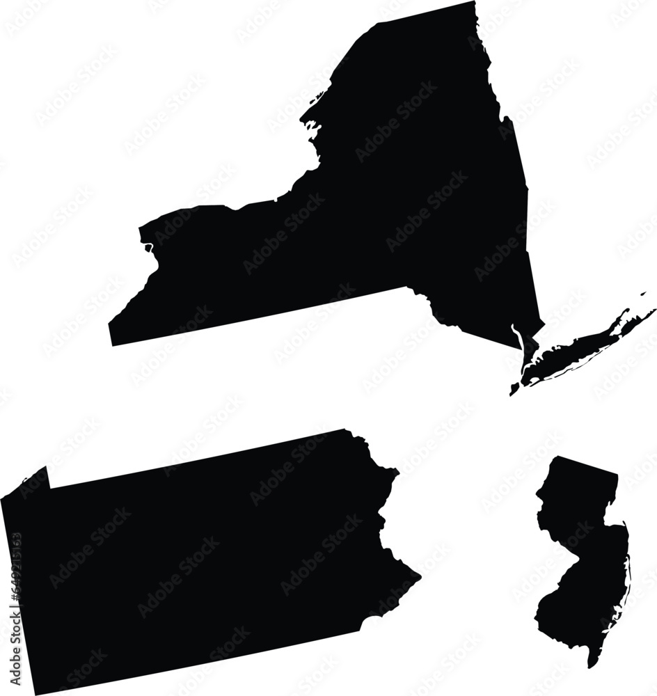 Black Map of US federal states of Mid - Atlantic region of United ...