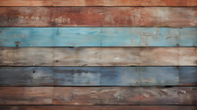 Horizontal Old Distressed Wood Slat Background Wallpaper For Product Placement Advertisement. Painted Stained Weathered Sea Ocean Boards. 16:9 Aspect Ratio