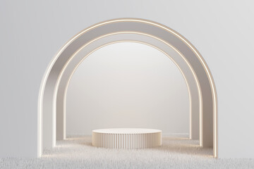 Poster - Abstract Minimal Modern White Podium Platform For Product Display Showcase 3D Rendering