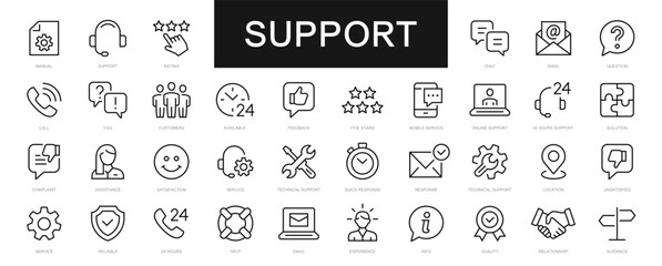 Fototapete - Support & Customer service thin line icons set. Support, Service, Help editable stroke icon. Help, Consulting, Contact, Advice, Service. Vector