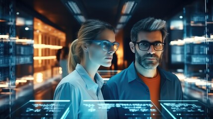 Poster - IT Engineers working in a modern office of a technology company on the development of a quantum computer, Explaining Things.