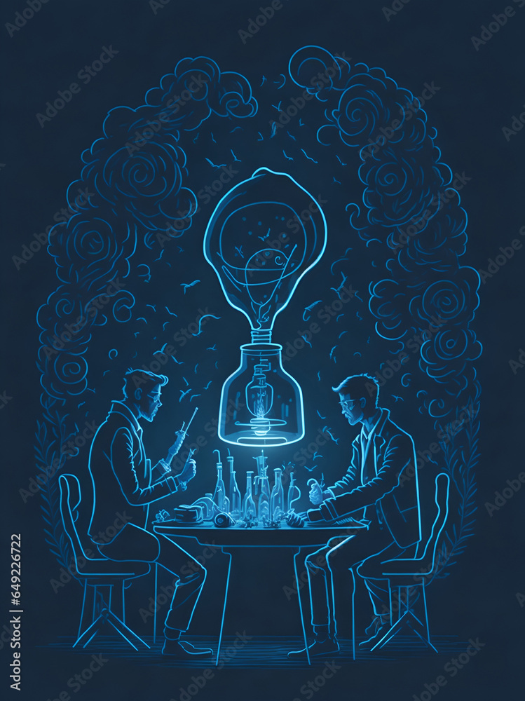 Scientists Dedication Dedication of scientists working late into the night on a critical ...