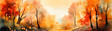 Generative AI Illustration Of A Watercolor Autumn Forest Painting Background