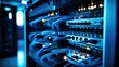 © visoot - Internet cables and wires in server room with switch in company on the development of a quantum computer, Network background.
