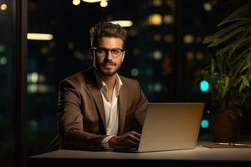 Leinwandbilder - Portrait of a stylish businessman working at a laptop