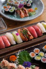 Wall Mural - Assorted sushi set with fish