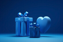 Two Gifts And A Heart On A Blue Background.
