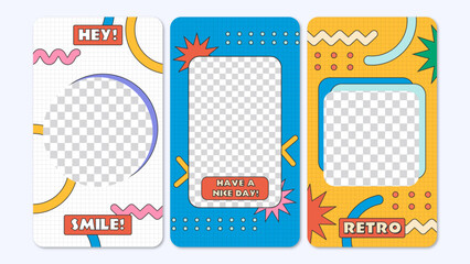 Fototapete - 3 Social Media Stories in Retro Modern Nostalgia Style. Flat Graphic Templates. You can change texts and colors as you wish.