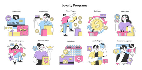 Sticker - Loyalty program set. Rewards, offers, cashback and card points.