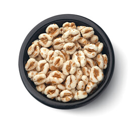 Sticker - Puffed wheat isolated on white background, top view