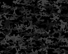 Camouflage Abstract Fabric. Gray Hunter Pattern. Tree Dark Grunge. Army Military Brush.  Seamless Paint. Woodland Vector Camoflage. Urban Camo Paint. Digital Black Camouflage. Repeat Black Pattern.