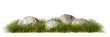 Lined grassy fields and rock composition cutout transparent backgrounds 3d rendering png