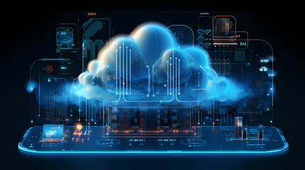 Digital informational technology web futuristic hologram with cloud