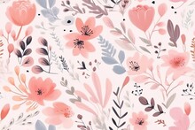 Watercolor Pink Floral, Light Pink Background, Cute Simple Nursery Pattern