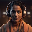Indian woman communicator in headphones