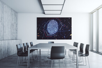Aufkleber - Abstract creative fingerprint illustration on presentation screen in a modern conference room, digital access concept. 3D Rendering