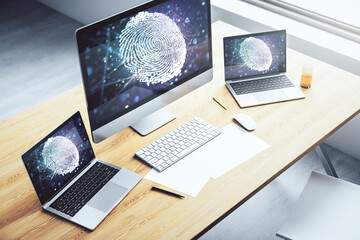 Poster - Abstract creative fingerprint concept on modern laptop screen. 3D Rendering