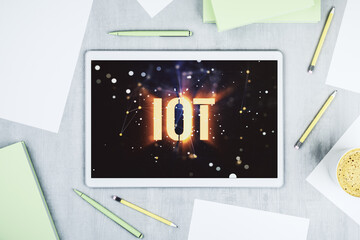Aufkleber - Creative IOT concept on modern digital tablet screen. Top view. 3D Rendering
