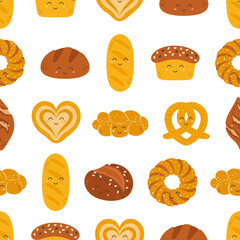 Wall Mural - seamless pattern with funny bread characters