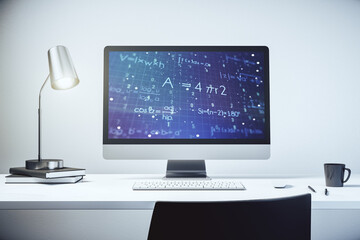 Poster - Creative scientific formula illustration on modern computer monitor, science and research concept. 3D Rendering
