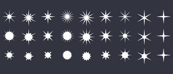 Poster - Stars. Set of editable icons. Vector icon on a black background. Flat design. A set of various spiky stars.