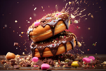 Wall Mural - Donuts with chocolate and nuts 1