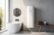 White modern gas or electric water and space heater mounted on the wall