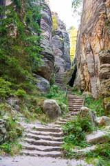 Wall Mural - Prachovske skaly in sun lights, Cesky raj sandstone cliffs in Bohemian Paradise, Czech Republic