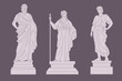 Ancient historic monuments classical greece culture, greek statue roman set. Cartoon antique statues. Vector illustration of antique greece historical monument