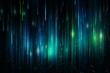 A dark backdrop with vibrant streaks of blue and green lights. Generative AI