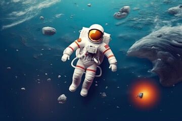 Wall Mural - Paper art style , Astronaut floating in the space , Beautiful planet in the stratosphere , Paper cut