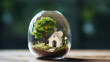 house model and the tree in a glass jar. - terrarium