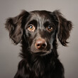 Fotografia con detalle de perro de pelo brillante de color negro, con ojos marrones