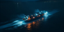 Aerial View Tanker Offshore In Open Sea At Night