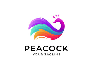 Wall Mural - Peacock logo with pretty colorful feathers