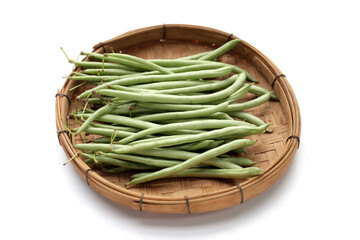 Wall Mural - Fresh needle beans on white background