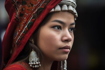 Wall Mural - cropped image of a young woman wearing traditional headgear