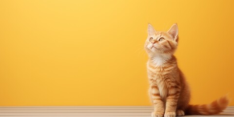 Ginger cat on soft color background, high quality, Octane render. Generative AI.