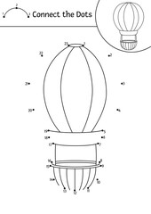 Wall Mural - Vector dot-to-dot and color activity with cute hot air balloon. Transportation connect the dots game for children with funny airship. Air transport coloring page for kids. Printable worksheet.