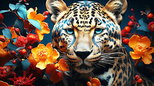 Tropical Trees And Safari Leopard Animal Wallpaper Design For Digital Printing - 3D Illustration