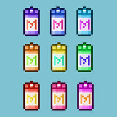 Leinwandbilder - pixel art sets of milk packaging with variation color item asset. simple bits of milk on pixelated s