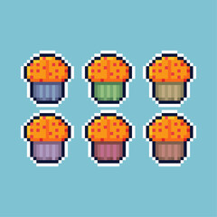 Poster - Pixel art sets of muffin cake with variation color item asset. simple bits of muffin cake game item on pixelated style 8bits perfect for game asset or design asset element for your game design asset