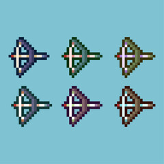 Poster - Pixel art sets of traditional bow with variation color item asset. simple bits of wooden bow rpg on pixelated style 8bits perfect for game asset or design asset element for your game design asset
