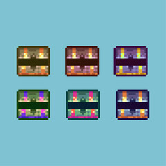 Fototapete - Pixel art sets of open chest with variation color item asset. simple bits of iopen chest rpg game on pixelated style 8bits perfect for game asset or design asset element for your game design asset