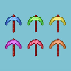 Wall Mural - Pixel art sets of pickaxe for digging game with variation color item asset. simple bits of pickaxe on pixelated style 8bits perfect for game asset or design asset element for your game design asset