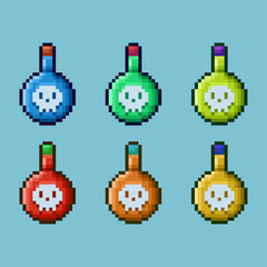 Poster - Pixel art sets of death poison bottle with variation color item asset simple bits of bottle halloween on pixelated style 8bits perfect for game asset or design asset element for your game design asset