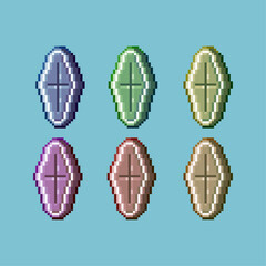 Poster - Pixel art sets of grave coffin with variation color item asset. simple bits of coffin on pixelated style 8bits perfect for game asset or design asset element for your game design asset