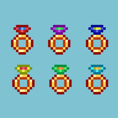 Poster - Pixel art sets of ring rpg game loot with variation color item asset. simple bits of rings on pixelated style 8bits perfect for game asset or design asset element for your game design asset