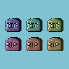 Poster - Pixel art sets of rip grave halloween with variation color item asset. simple bits of grave on pixelated style 8bits perfect for game asset or design asset element for your game design asset
